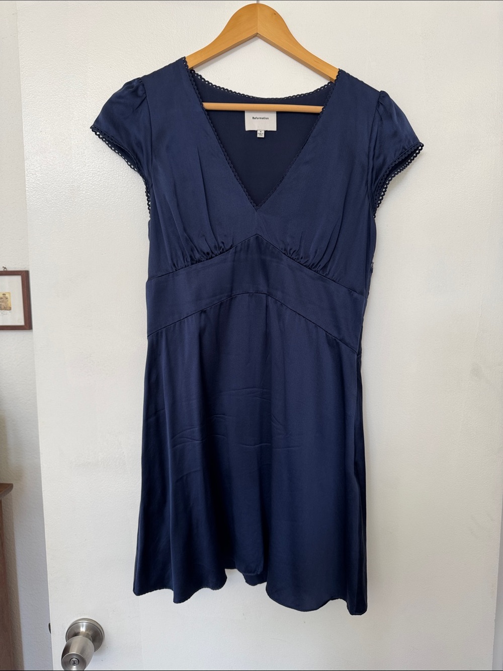 Reformation Navy Mini Dress 100% silk